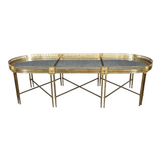 Fine Maison Jansen Attrib. Solid Brass Mirror Three Piece Banquet Coffee Table For Sale