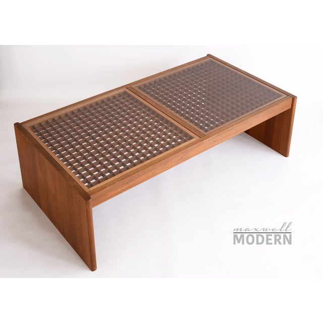 Stunning set of glass coffee table and side table by Komfort of Denmark with a lattice grid design. The coffee table...