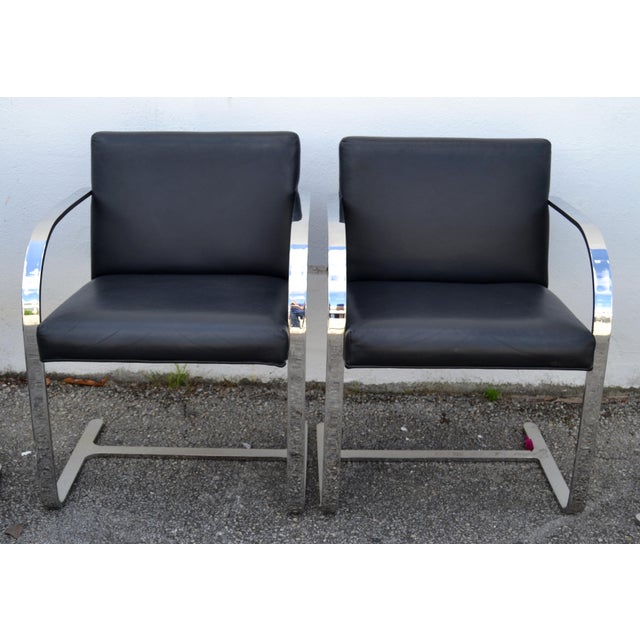 Set 8 Attributed to Mies Van Der Rohe for Knoll Stainless Steel Brno Chairs Black Leather 1977 For Sale - Image 11 of 18