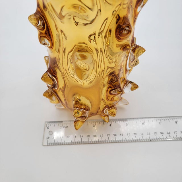 Amber Vintage Murano Barovier & Toso Amber Mugnoni Art Glass Vase For Sale - Image 8 of 10