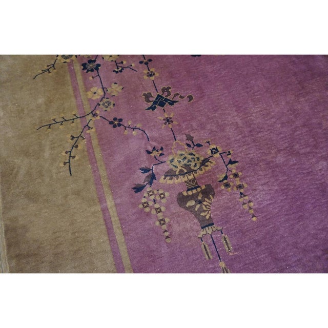 Textile 1920s Antique Purple Open Field Bird Chinese Art Deco Room Size Wool Knotted Rug For Sale - Image 7 of 10