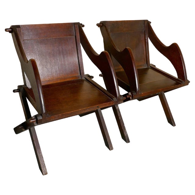 19th Century Glastonbury Chairs in Oak, 1880s, Set of 2 For Sale