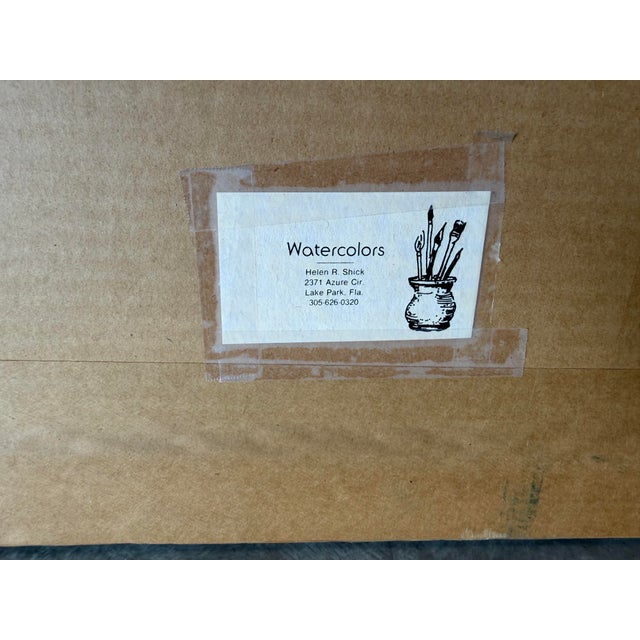 1980’s Helen R. Shick Coastal Florida Beach House Landscape Watercolor on Paper Painting, Framed Under Glass For Sale - Image 11 of 12