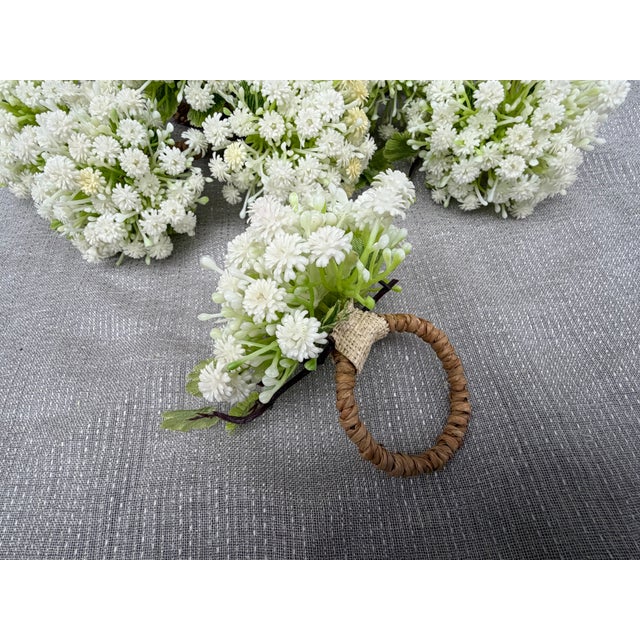 White White Green Floral Napkin Ring - Set of 10 For Sale - Image 8 of 16