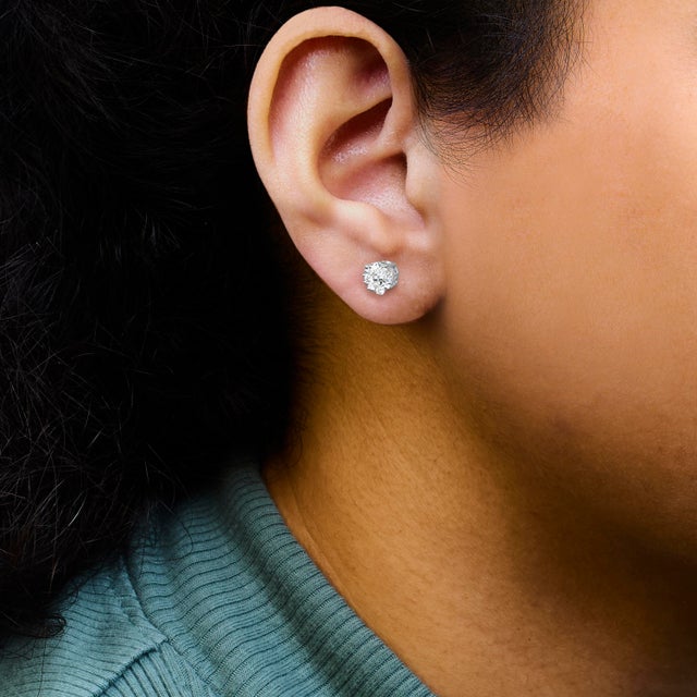 Early 21st Century .925 Sterling Silver 1/2 cttw Prong Set Round-Cut Diamond Cluster Stud Earring (I-J Color, I2-I3 Clarity) For Sale - Image 5 of 6