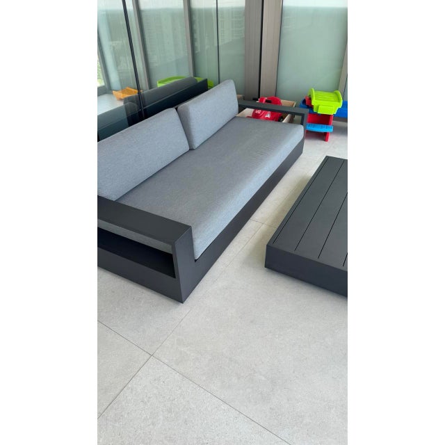 Restoration Hardware Rh Outdoor Aluminum Sofa + Rectangular Coffee Table, Slate For Sale - Image 4 of 9