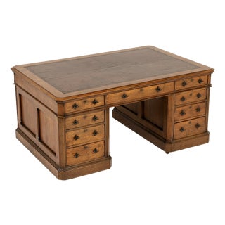 Large Antique English Oak Partners Desk, 1800s For Sale