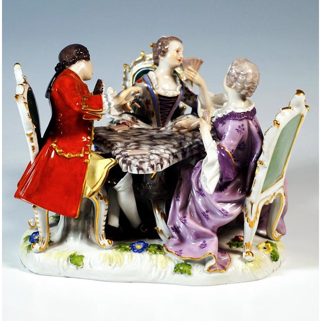 Porcelain Genre Group of Card Players attributed to J.J. Kaendler for Meissen, Germany, 1880s For Sale - Image 4 of 9