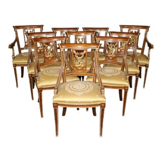 Set of 10 Hand Carved Italian Galimberti Gilded Walnut Regency Dining Chairs For Sale