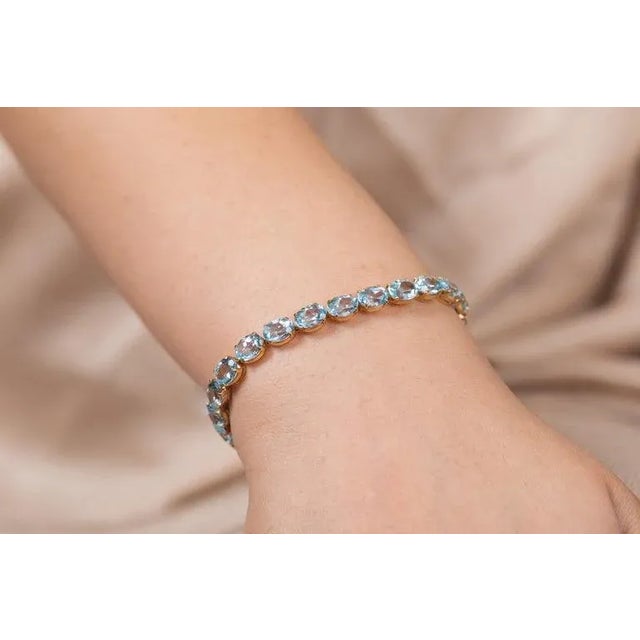 Not Yet Made - Made To Order 28.5 Carats Blue Topaz Gemstone Tennis Bracelet in 18k Yellow Gold For Sale - Image 5 of 17