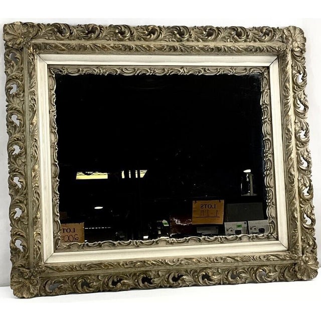 Antique Ornate Gilt Wood Mirror, 24x28 Reticulated Wall Mirror, Rococo Baroque Cream Gold Mirror, Vintage Carved Statement Mirror For Sale - Image 4 of 8