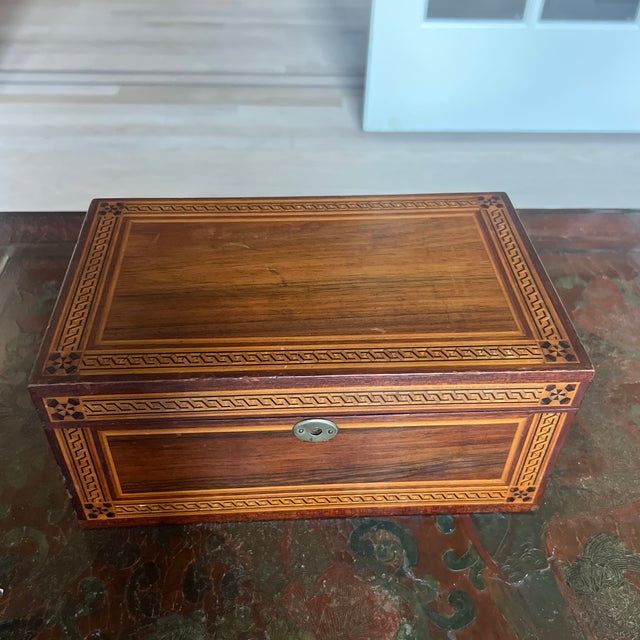 English Antique Wood Writing Box With Turnbridge Ware Inlay For Sale - Image 3 of 9