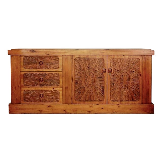 Mid-Century Brutalist Wood Sideboard For Sale