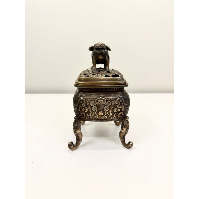 Asian Antique Vintage Bronze Incense Burner For Sale - Image 3 of 13