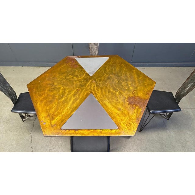 Hand Crafted Steel and Stone Dining Set with Glass, 1970s, Set of 5 For Sale - Image 14 of 18