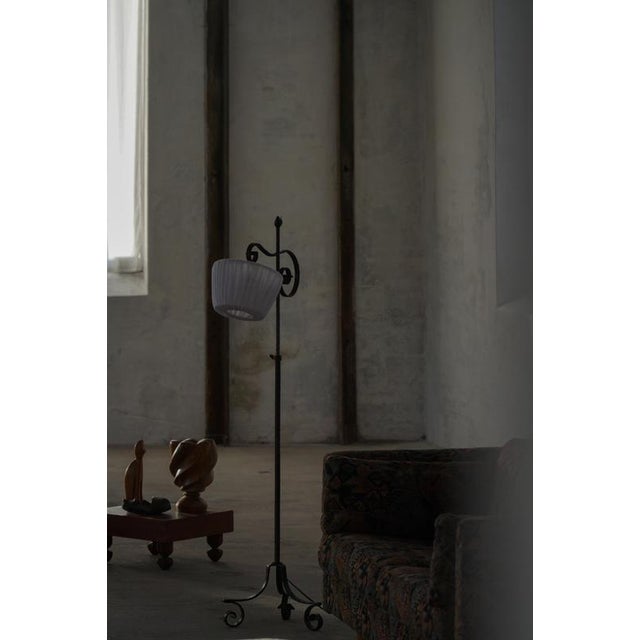 Vintage Danish Wrought Iron Floor Lamp with Swirl Detail, 1940s For Sale - Image 4 of 18