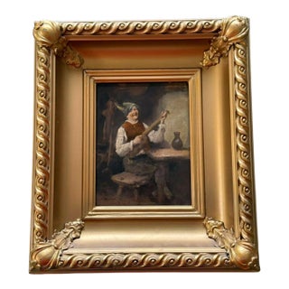 Signed Dutch Genre Scene of a Musician, Oil on Panel, Early 19th Century. For Sale