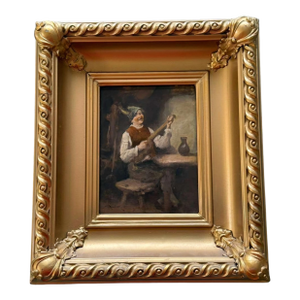 Signed Dutch Genre Scene of a Musician, Oil on Panel, Early 19th Century.