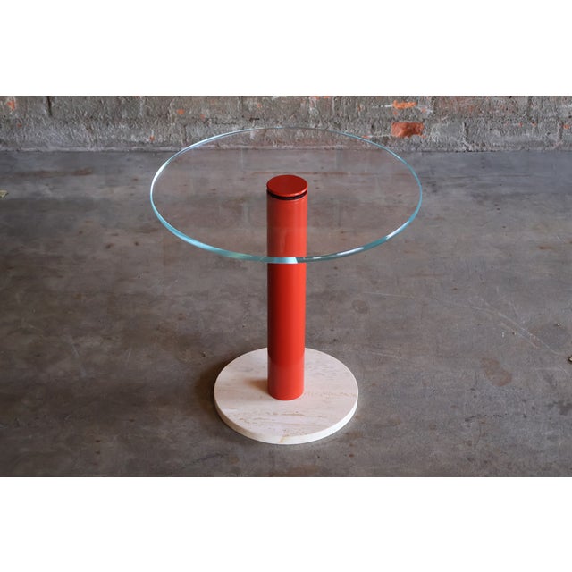 Vintage Post-Modern Glass, Metal and Travertine Drinks Side Table, Italy, 1970s For Sale - Image 10 of 18