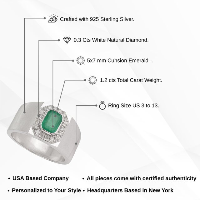 Vintage Style Cushion Cut 1.2 Ct Emerald & Diamond Halo Signet Ring in 925 Silver Size 8 For Sale - Image 11 of 15