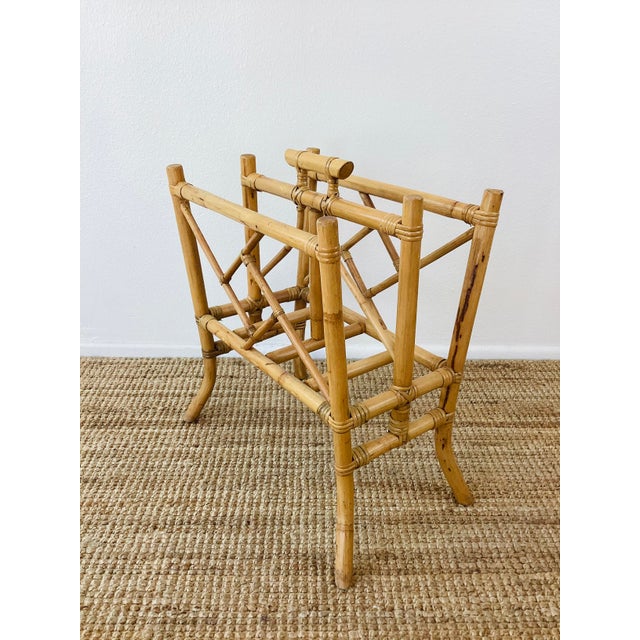 1960s Vintage Bamboo Rattan Fretwork Magazine Rack Stand Chinoiserie / Boho Style For Sale - Image 5 of 6