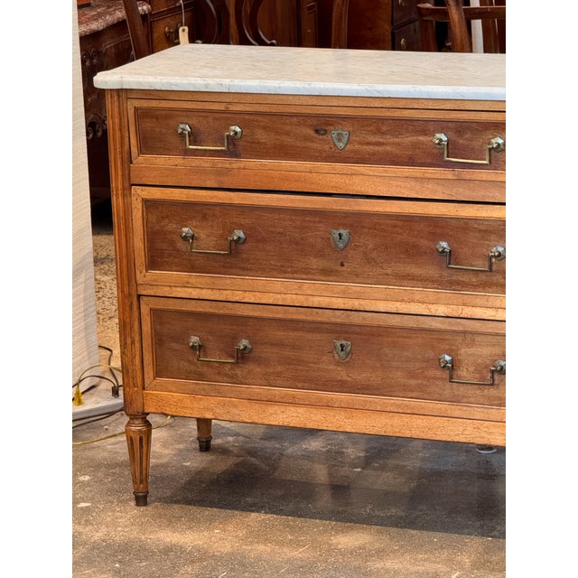 Late 18th Century Louis XVI Walnut Commode With Marble Top For Sale - Image 4 of 11