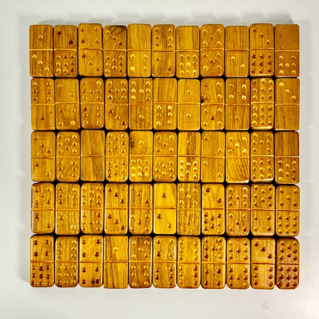 Camel 1980s Vintage Arts & Crafts Folk Art Hand Carved Oak Jumbo Dominos Double-Nine Set - 55 Pieces For Sale - Image 8 of 14