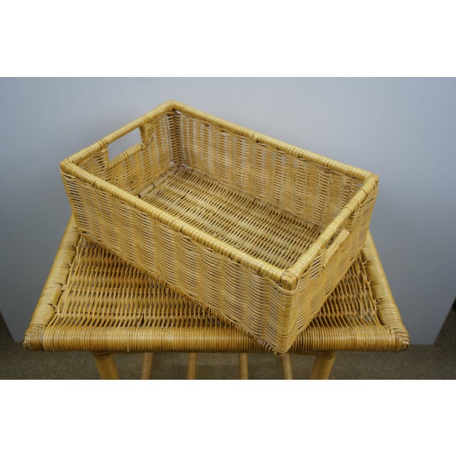 Vintage Wicker Tiered Side Accent End Table With Basket Insert For Sale - Image 12 of 12