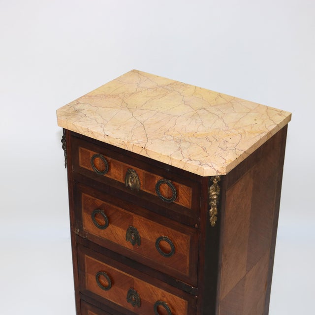 Antique Satinwood, Rosewood & Ormolu Marble Top Lingerie Chest C1900 For Sale - Image 10 of 12
