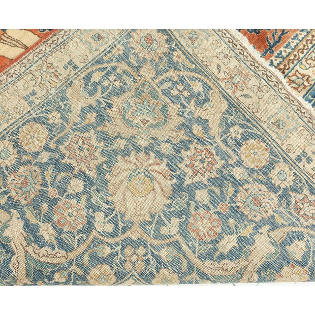 1900 - 1909 Authentic Persian Tabriz Beige, Blue, Red Handwoven Wool Carpet For Sale - Image 5 of 8