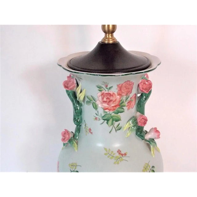 1950s Asian Rose Porcelain Lamp For Sale - Image 4 of 8