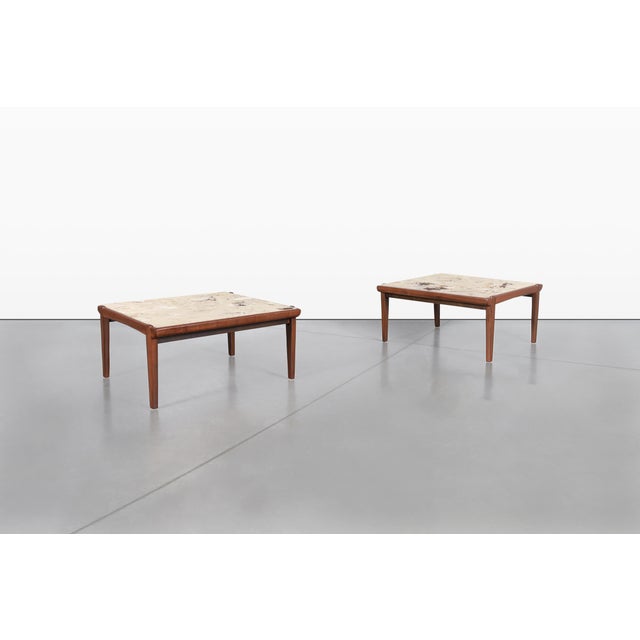 Mid-Century Modern Mid-Century Modern Walnut and Faux Marble Side Tables For Sale - Image 3 of 13
