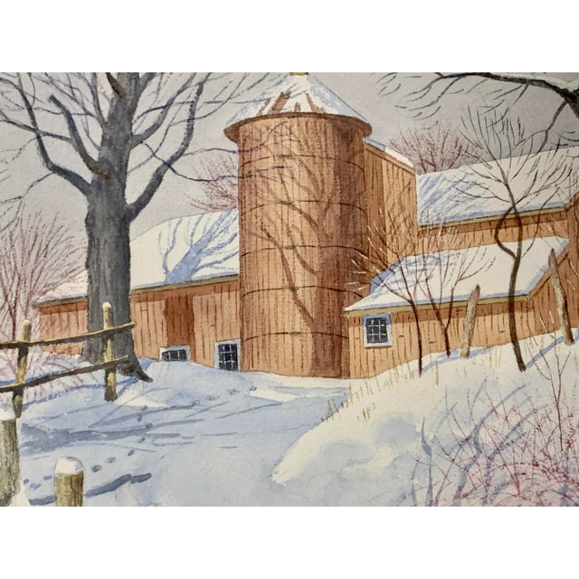 Rustic Watercolor Painting of New England Barn in Winter For Sale - Image 3 of 7