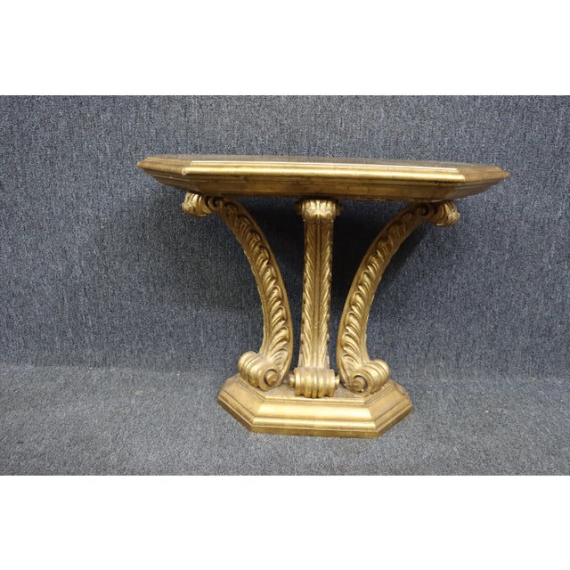 Hollywood Regency Gilt Plume Carved Console Table For Sale - Image 4 of 6