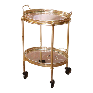 Mid-Century French Brass and Glass Two-Tier Bar Cart on Casters