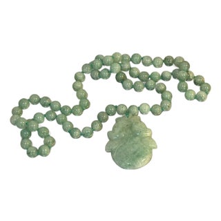 Jadeite Bead & Carved Pendant Necklace For Sale
