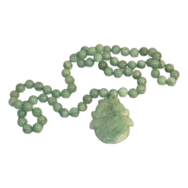 Jadeite Bead & Carved Pendant Necklace For Sale