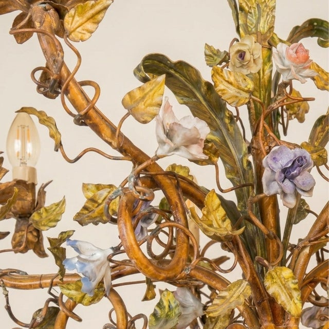 Louis XV Style Porcelain Flower Basket Chandelier, 1960s For Sale - Image 4 of 9