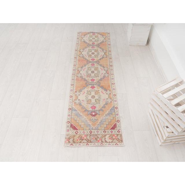 Beige 1970 Vintage Turkish Runner Rug, Hand Knotted Wool Hallway Runne For Sale - Image 8 of 10