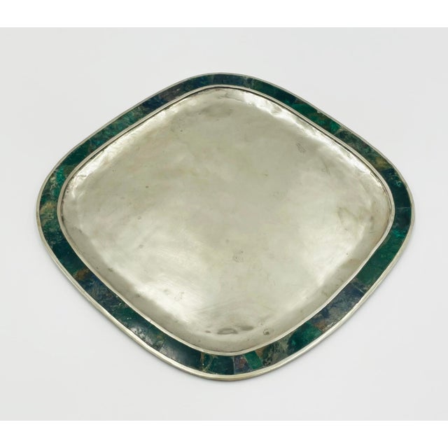 1950s Malachite and Silver Plate Tray, Mexico 1950s, in the Style of Los Castillo For Sale - Image 5 of 14