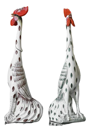 Roosters in Glazed Ceramic with Handmade Decorations, 1950s, Set of 2
