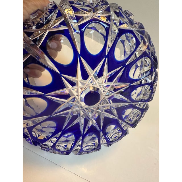 Czechoslovakia Mid 20th Century Bohemian Blue Cobalt Cut to Clear Two(2) Ashtrays Faceted Cut Diamond Star For Sale - Image 4 of 16