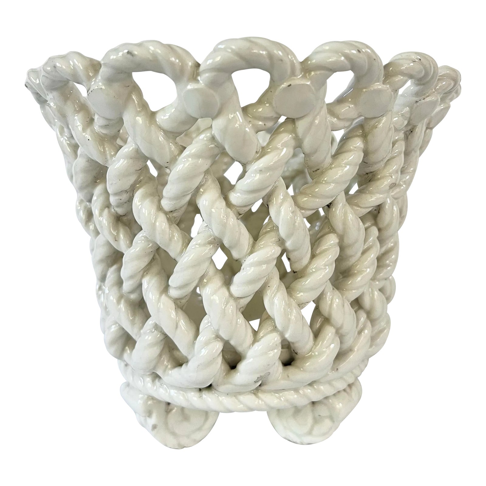 Vintage Ceramic Woven Rope Cache Pot | Chairish