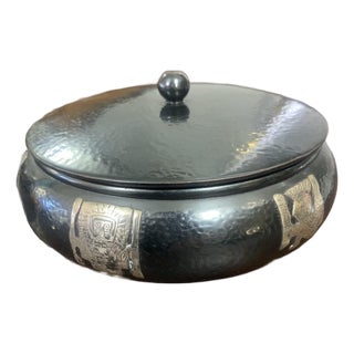 Vintage Hammered Copper & Sterling Silver Trinket Box | Pre-Columbian Incan–Moche Style For Sale