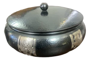 Vintage Hammered Copper & Sterling Silver Trinket Box | Pre-Columbian Incan–Moche Style