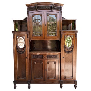 Art Nouveau Sideboard in Carved and Decorated Mahogany Veneer, Italy, 1920s For Sale