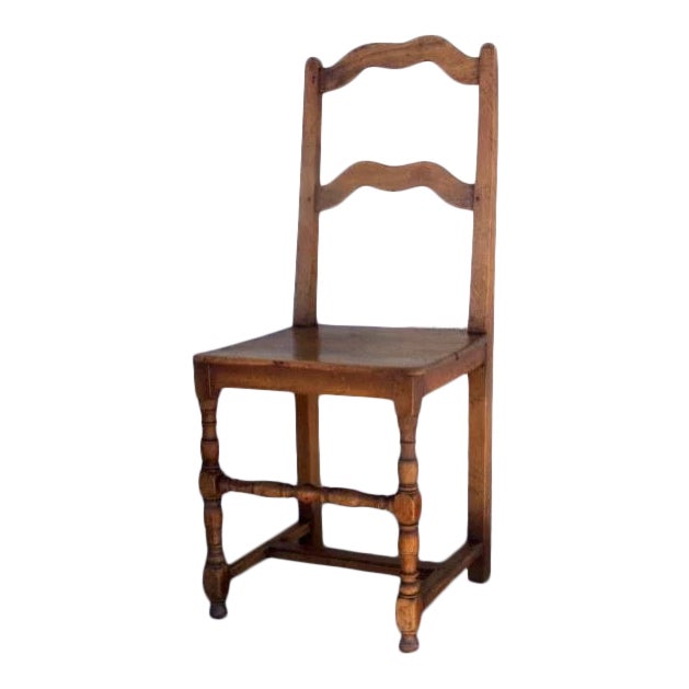 French Fruitwood Wavy Ladderback Chair Plank Seat For Sale