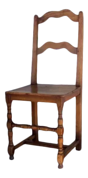 French Fruitwood Wavy Ladderback Chair Plank Seat