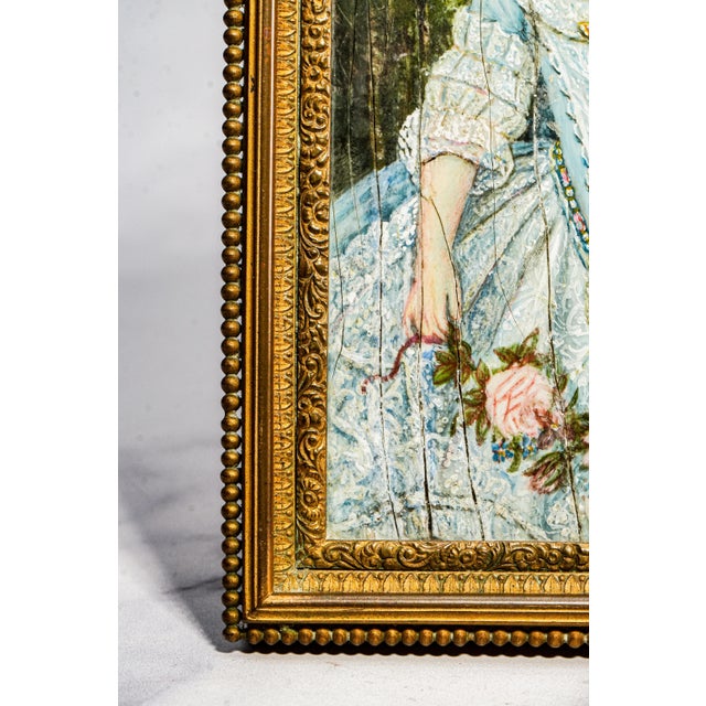 Early 19th Century Charming French Neoclassical Antique Portrait Miniature Painting Woman Blue Dress Luxury Home Decor For Sale - Image 11 of 16