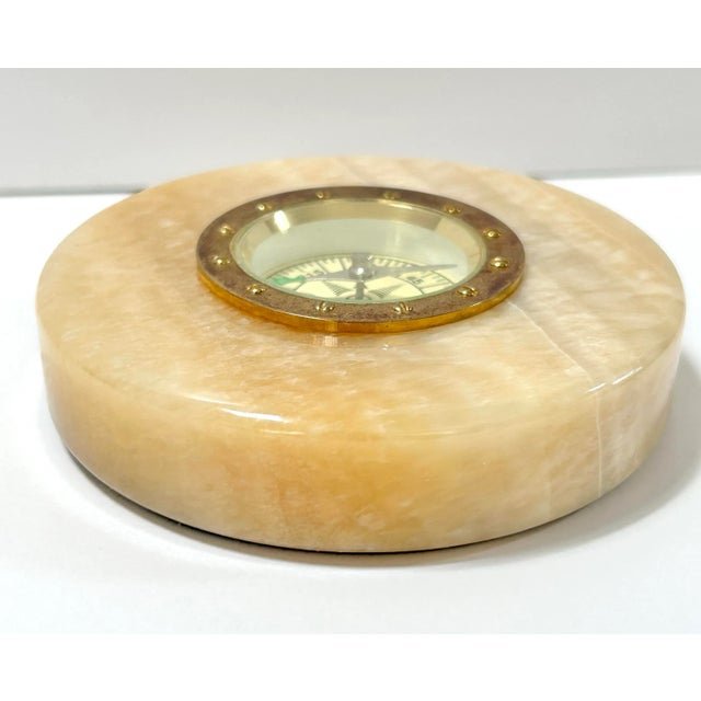 Metal 1970s Marble Compass Paperweight – Nautical Desk Decor – Vintage Office Object For Sale - Image 7 of 7